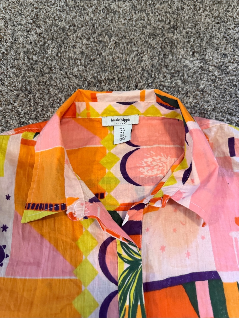 Haute Hippie Pink, Orange & Yellow Geometric Palm Women's Lounge Set Size Large - Picture 3 of 6